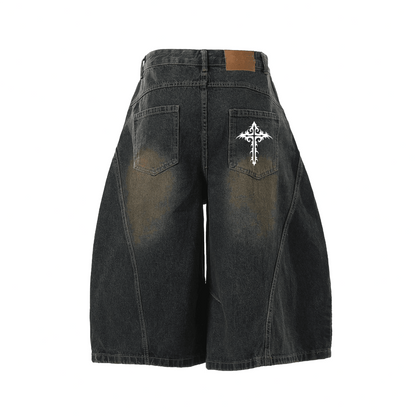 Unisex Wide-Leg Curved Blade Denim Shorts