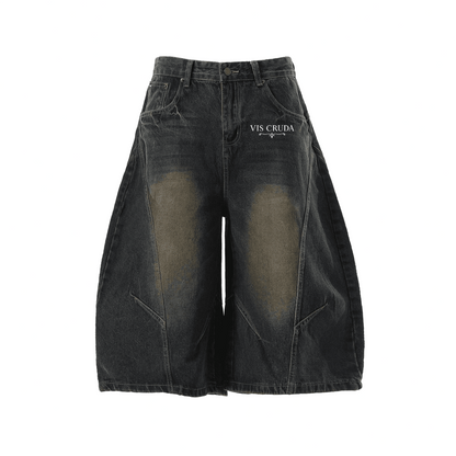 Unisex Wide-Leg Curved Blade Denim Shorts