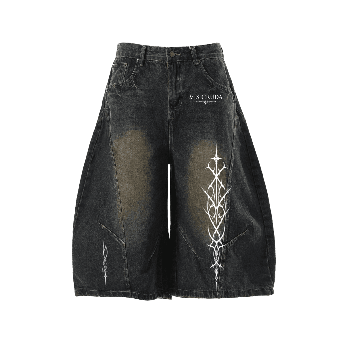Unisex Wide-Leg Curved Blade Denim Shorts